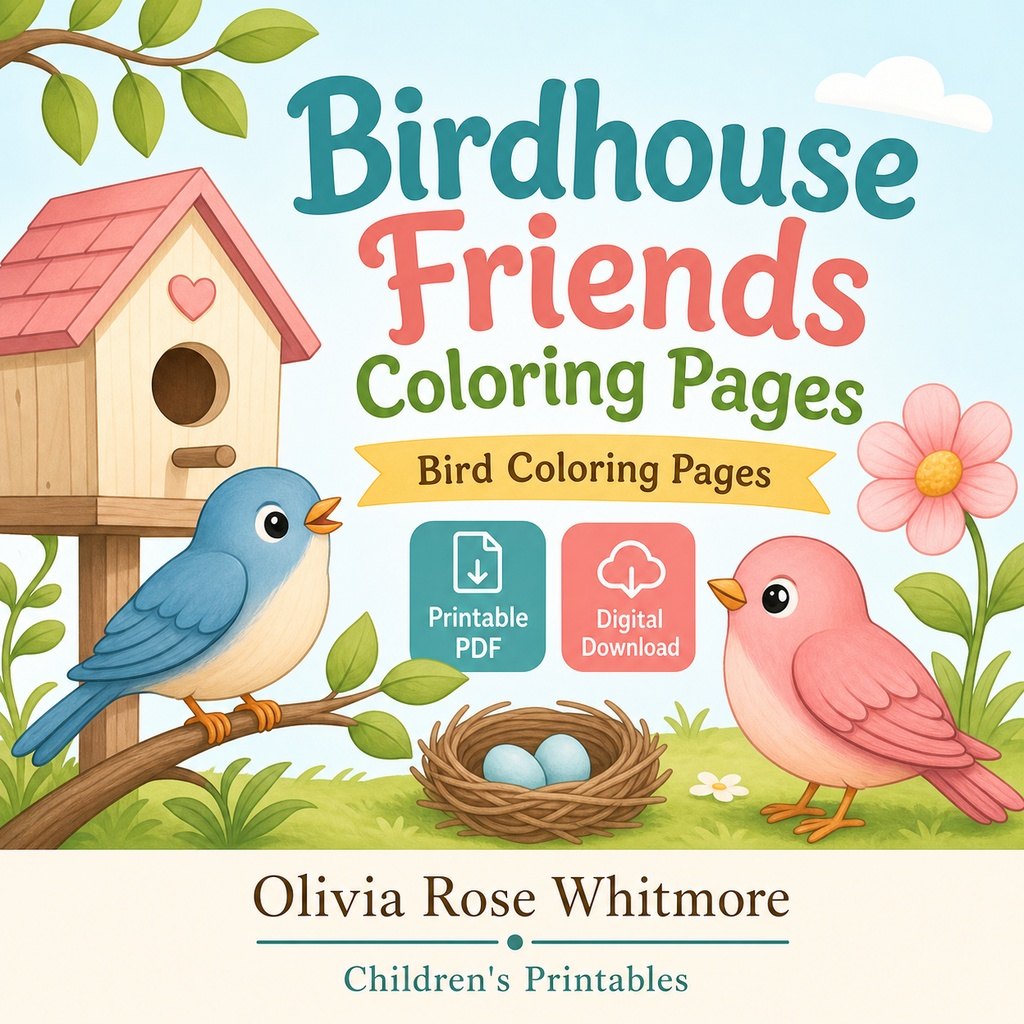 Preview: Birdhouse Friends Coloring Pages