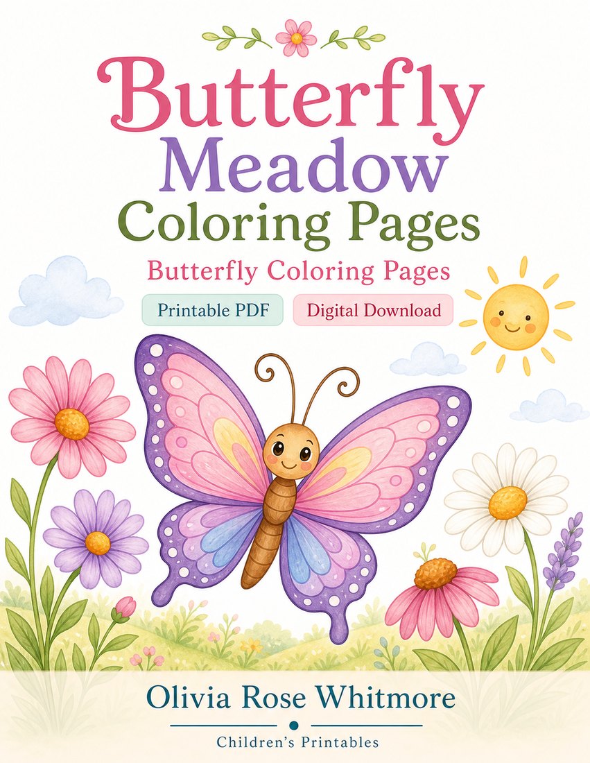 Preview: Butterfly Meadow Coloring Pages