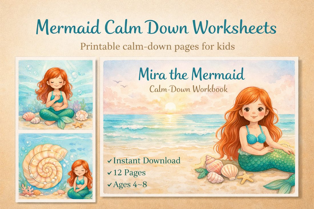 Preview: Mermaid Calm Down Worksheets