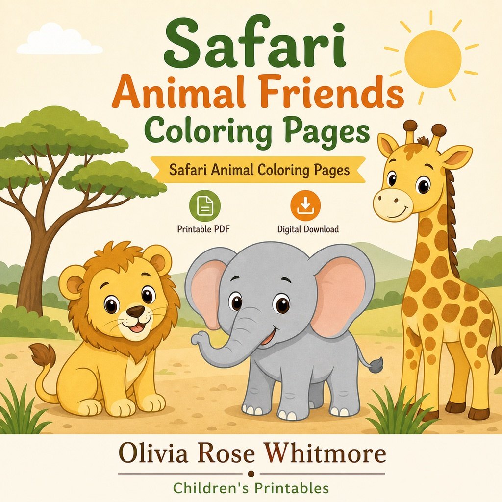 Preview: Safari Animal Friends Coloring Pages